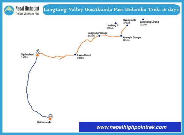 Langtang Gosaikunda Trek Langtang Gosaikunda Gosaikunda Lake Langtang Valley Gosaikunda Pass Helambu Trek-Map