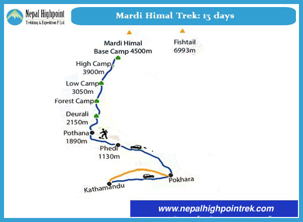 Mardi Himal Trekking, Nepal Western Himalayas, Mid-Western Himalayas-Map